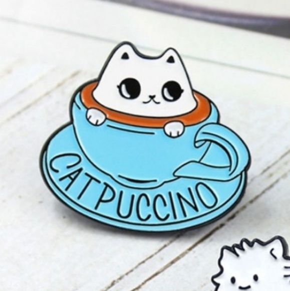 Cat Catpuccino Brooch Pin - Picture 4 of 4